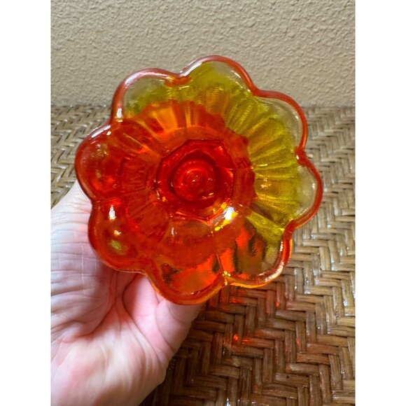 Vintage Fento Amberina  Glows Glass Vase Ruffle Edge Glows Pedestal Base Roses - Picture 5 of 10